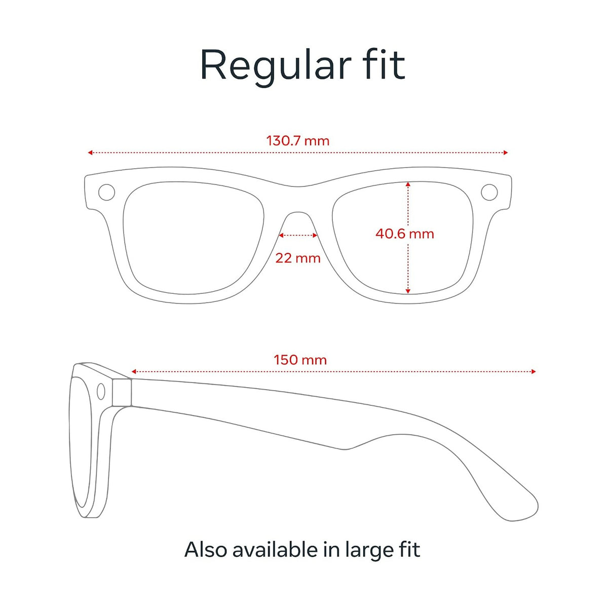 Guía de tallas Ray-Ban Meta Wayfarer Gen 2 regular fit