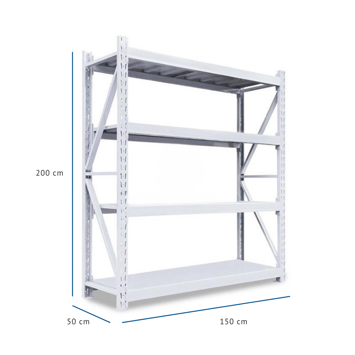 Estante metálico industrial 200×50×150 cm (800 kg) – Rack heavy duty Laru Racks Helsinki Blanco