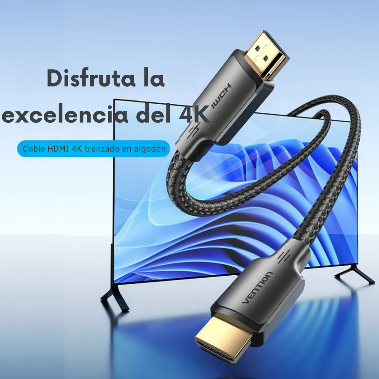 Cable Hdmi Trenzado Vention 1m Macho A Macho 4k Full Hd 1080p Video – foto 2