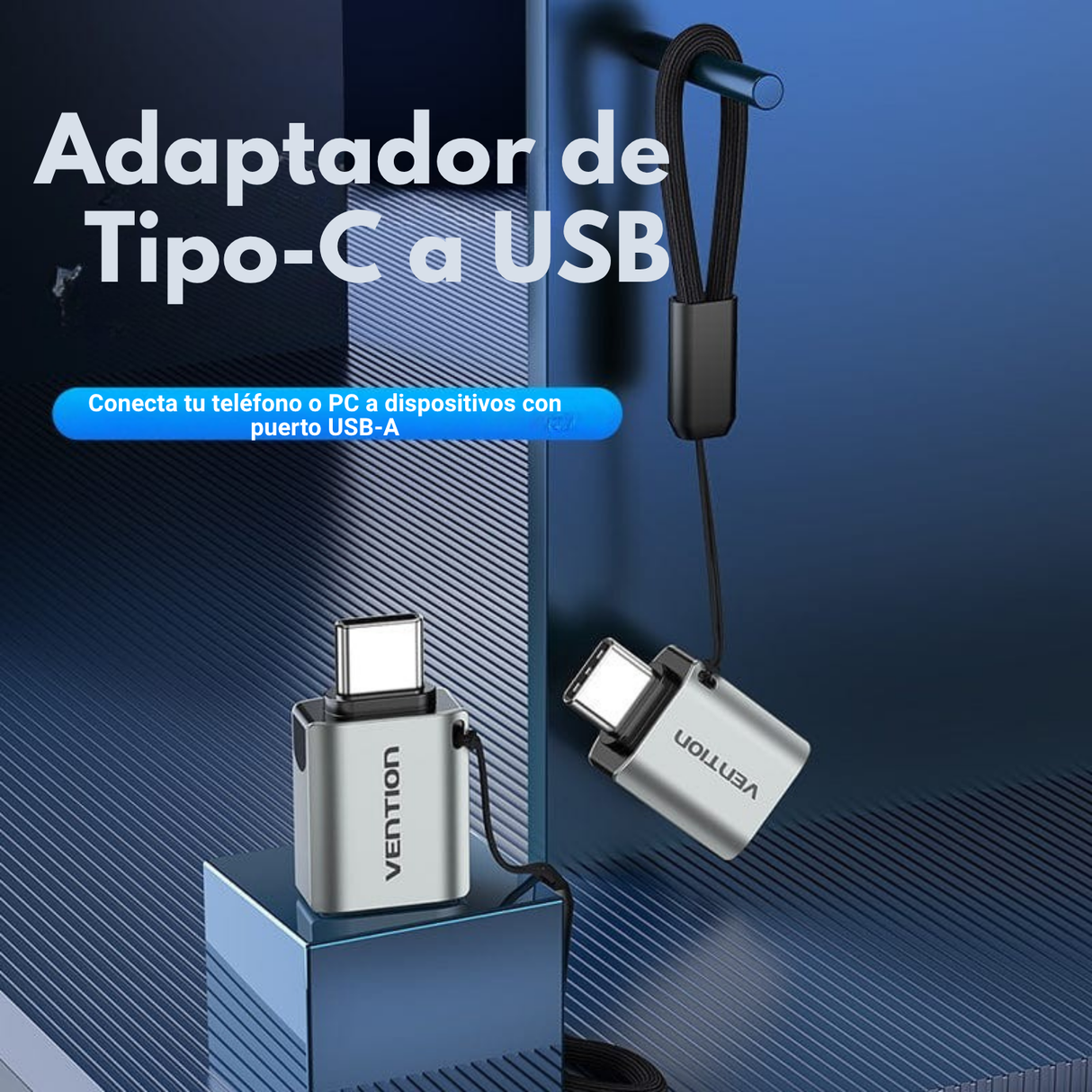 Adaptador Tipo C a USB 3.0 Vention OTG Convertidor Hembra Aluminio – foto 2