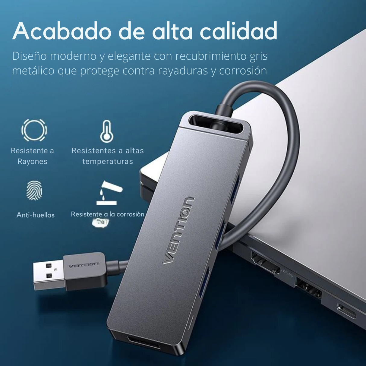 Adaptador Usb 3.0 Vention Hub 4 En 1 Multipuerto Laptop P Negro