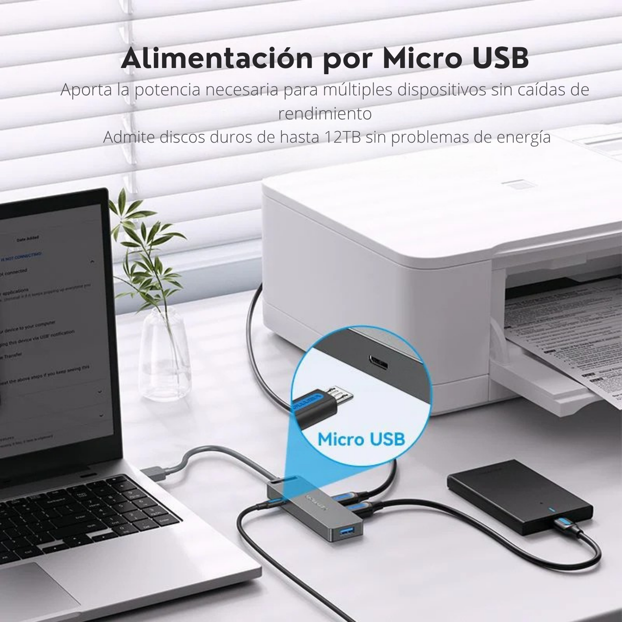 Adaptador Usb 3.0 Vention Hub 4 En 1 Multipuerto Laptop P Negro