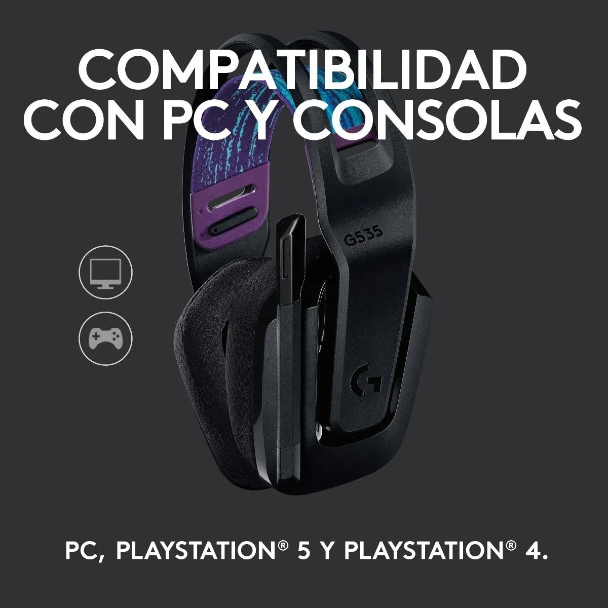 Audífonos Gamer Inalámbrico Logitech G535 Lightspeed, Over-Ear, Receptor USB Wireless, USB-C, Negro
