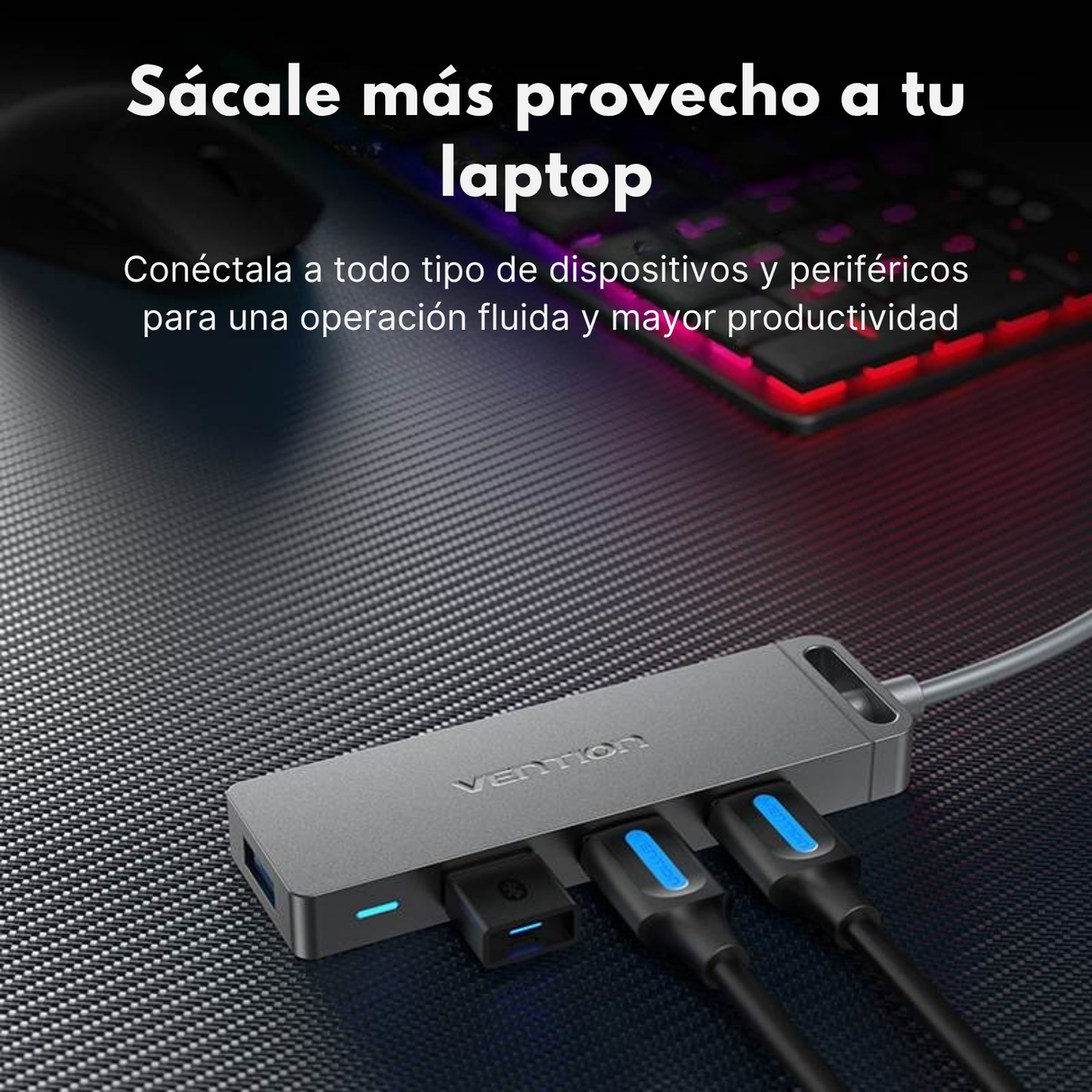 Adaptador Usb 3.0 Vention Hub 4 En 1 Multipuerto Laptop P Negro