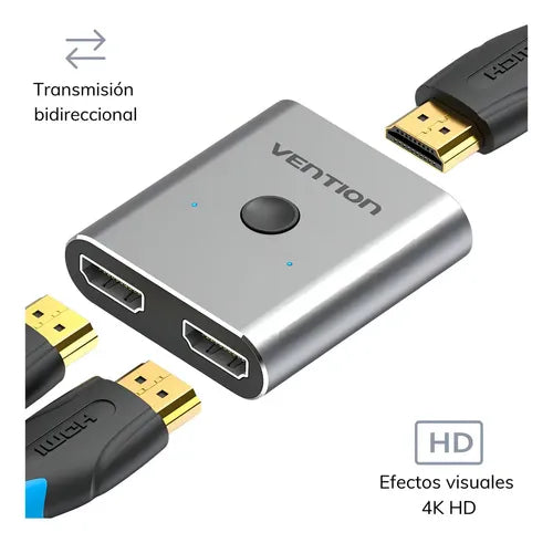 Switch HDMI 2.0 Vention 4K 60Hz Bidireccional 2x1 1x2 Metálico AFUH0