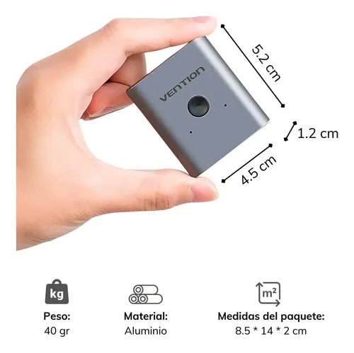 Switch HDMI 2.0 Vention 4K 60Hz Bidireccional 2x1 1x2 Metálico AFUH0