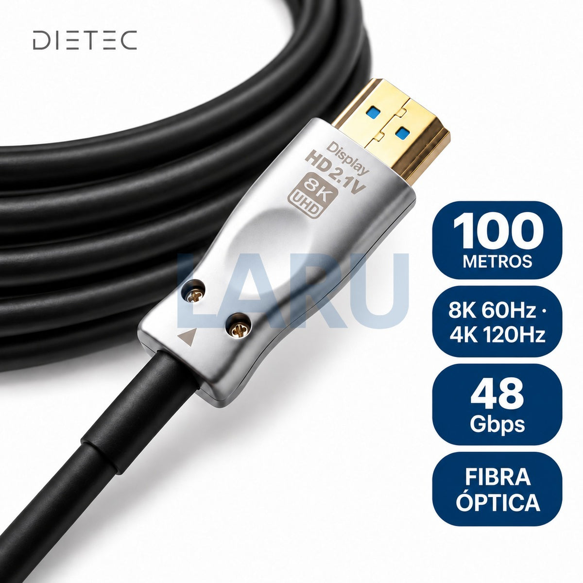 Cable HDMI 2.1 fibra óptica DIETEC: 100 metros, 8K 60Hz, 4K 120Hz, 48 Gbps