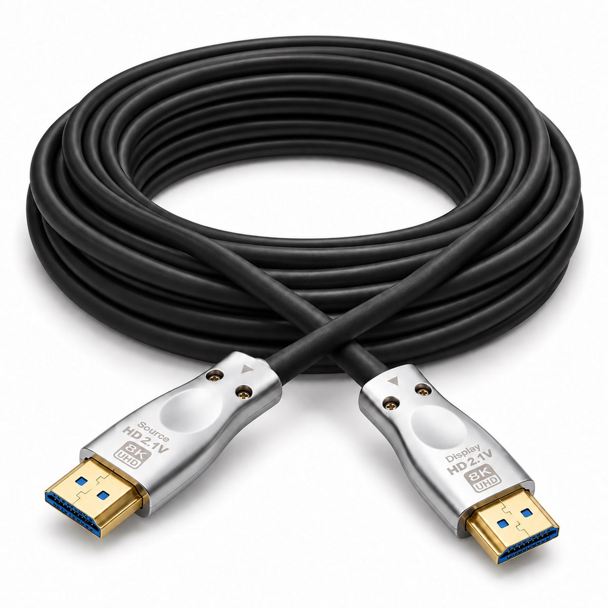 Cable HDMI 2.1 de fibra óptica DIETEC con conectores metálicos plateados