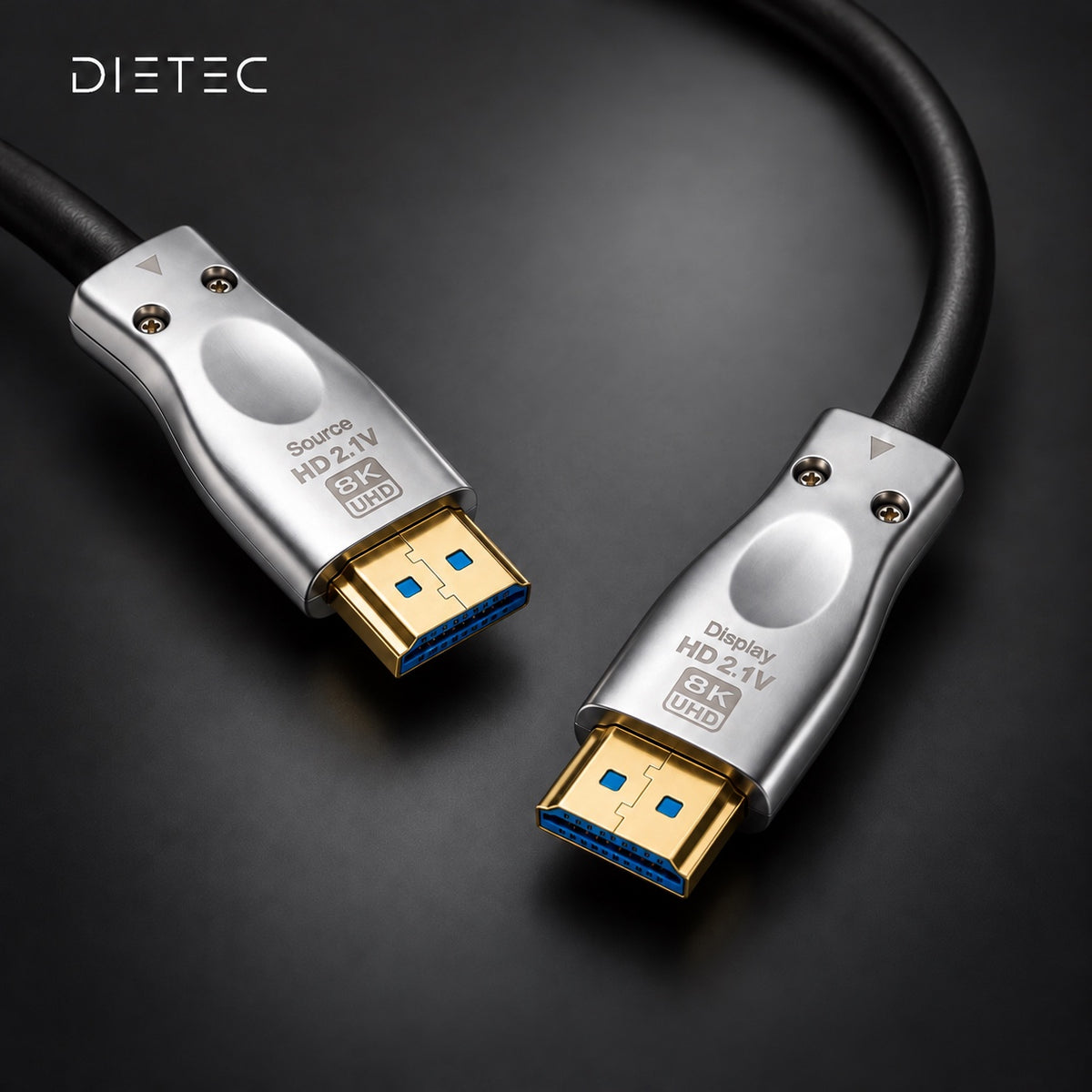 Conectores HDMI 2.1 metálicos con punta bañada en oro del cable DIETEC