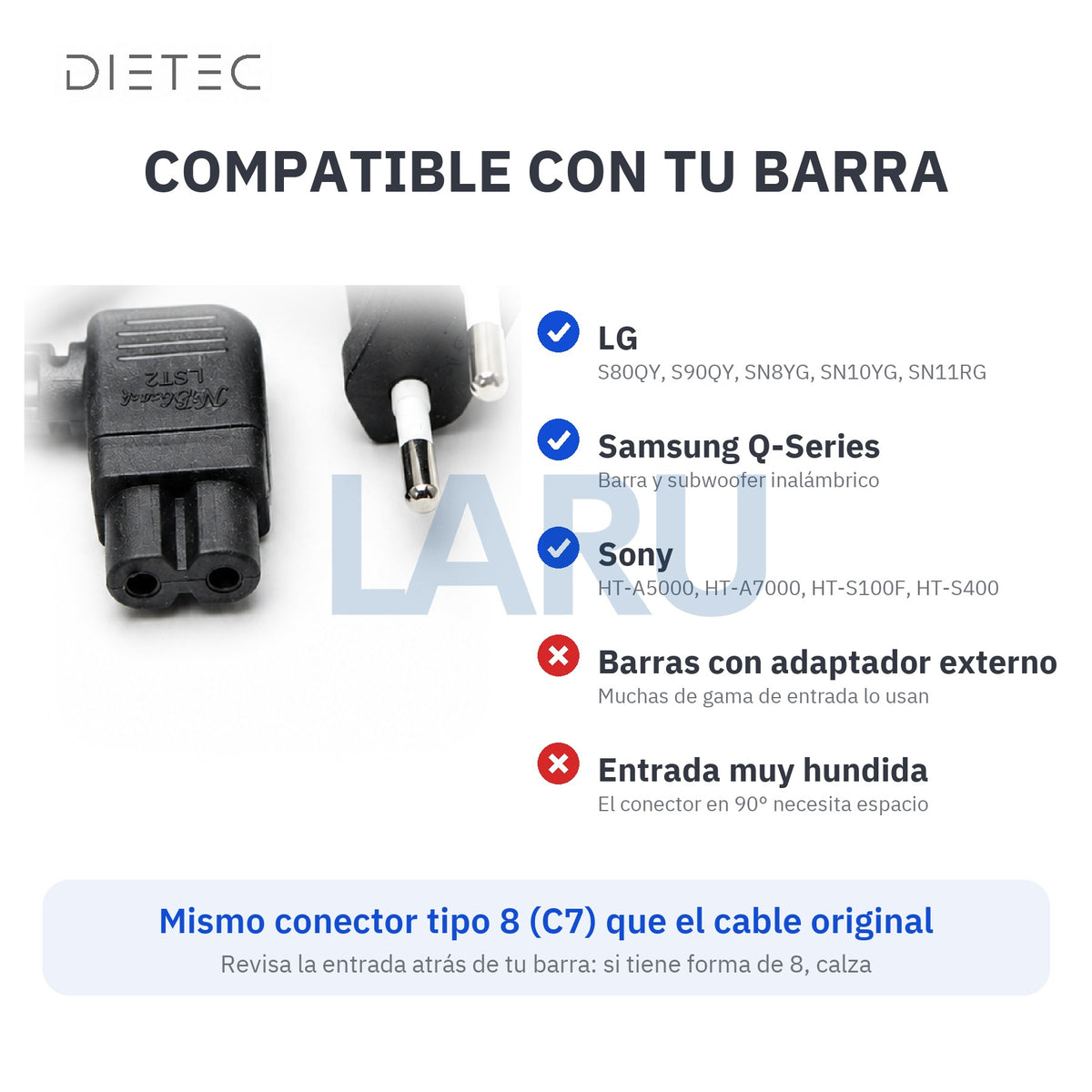 Compatibilidad del cable de poder tipo 8 DIETEC negro
