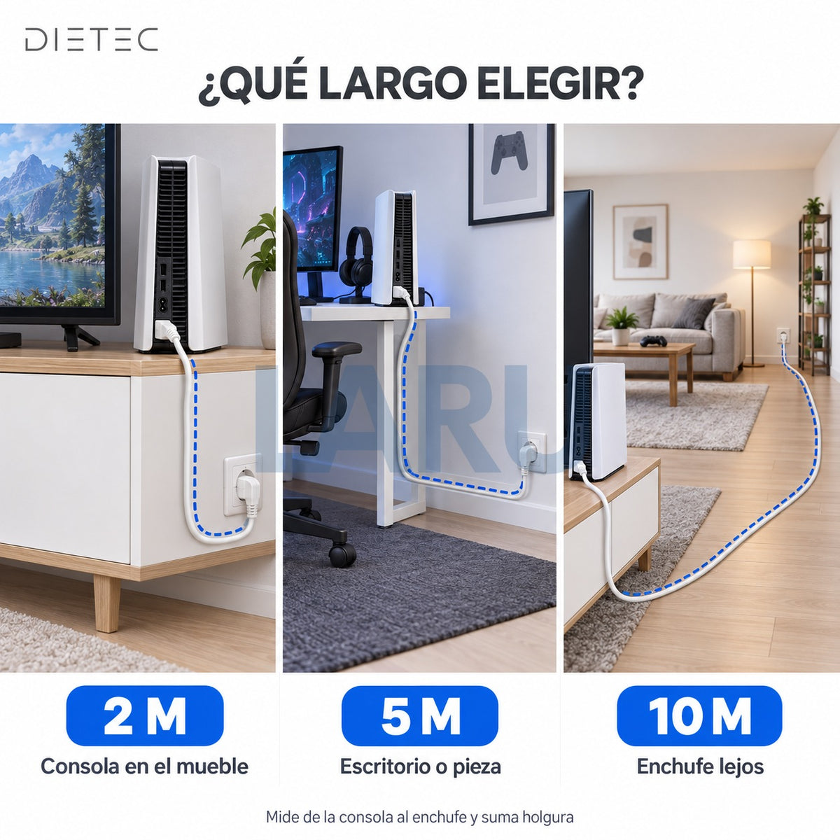 Qué largo elegir para tu consola: 2 m en el mueble, 5 m escritorio, 10 m enchufe lejos