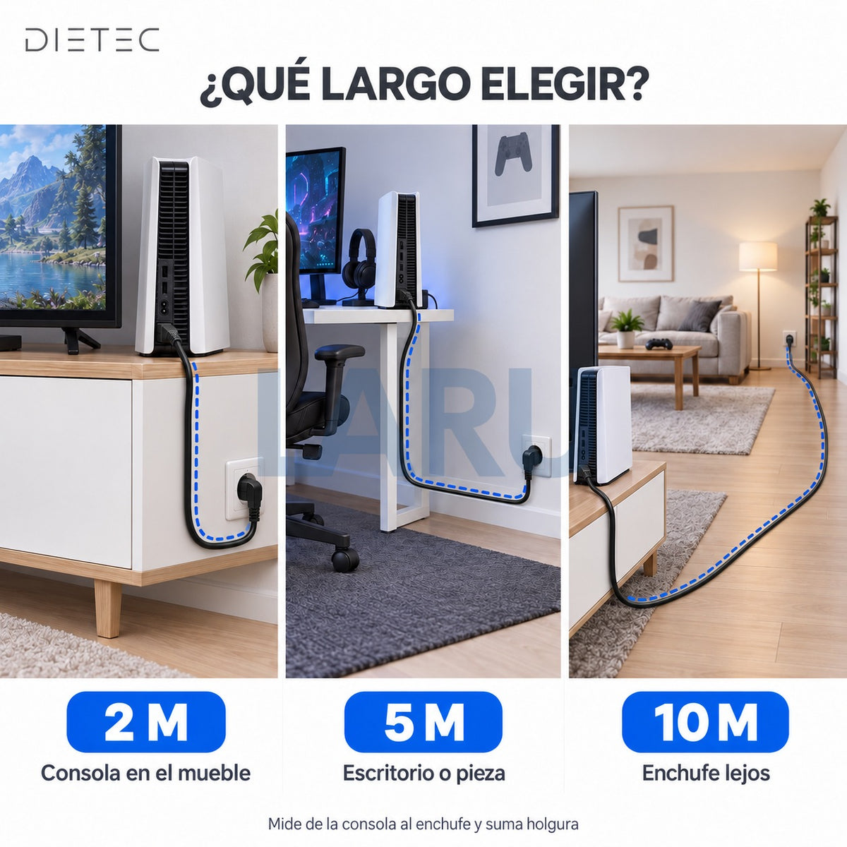 Qué largo elegir para tu consola: 2 m en el mueble, 5 m escritorio, 10 m enchufe lejos