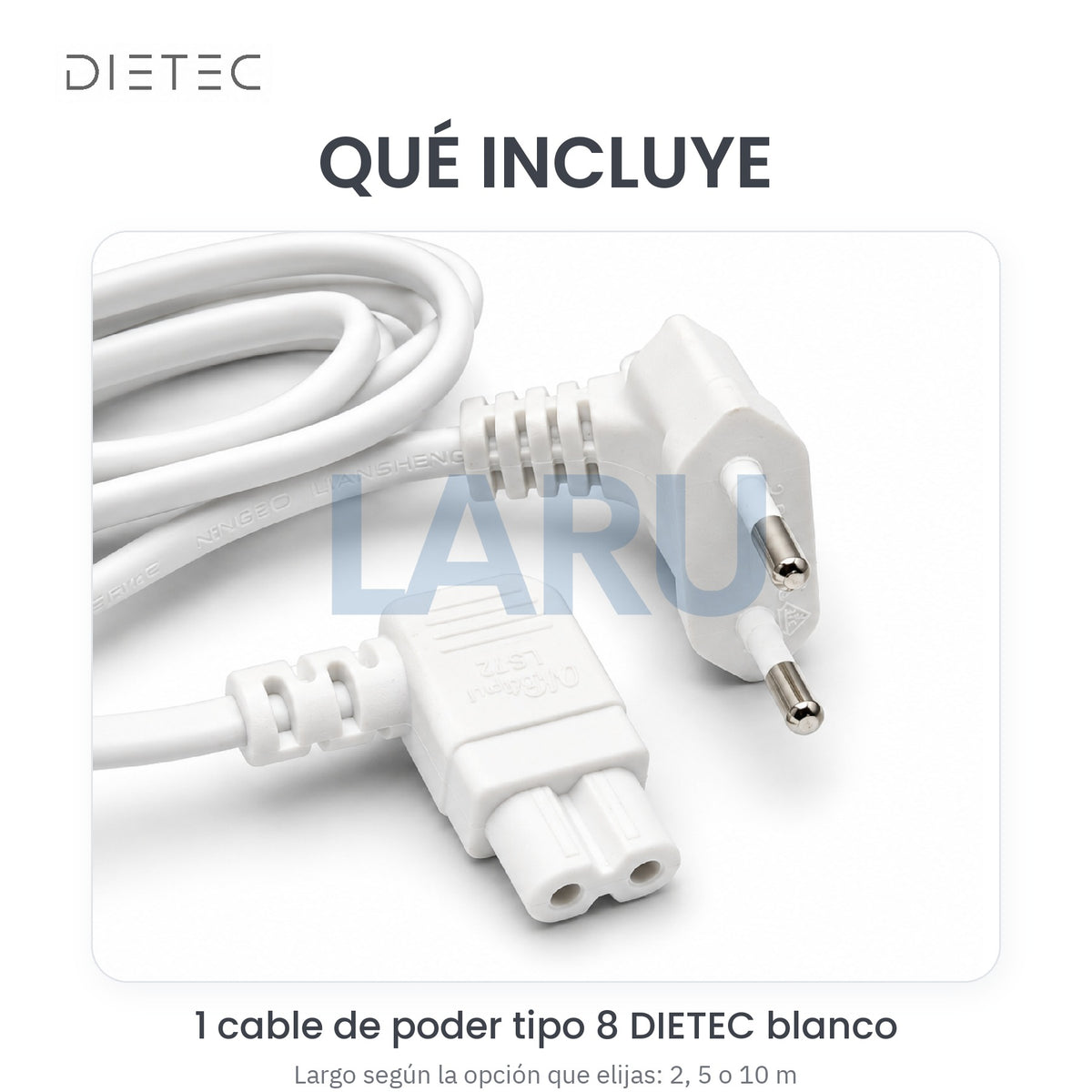 Qué incluye: 1 cable de poder tipo 8 DIETEC blanco