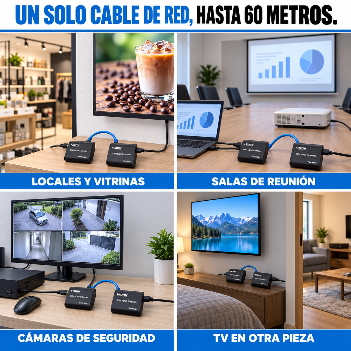 Casos de uso: locales, salas de reunión, cámaras de seguridad y TV en otra pieza