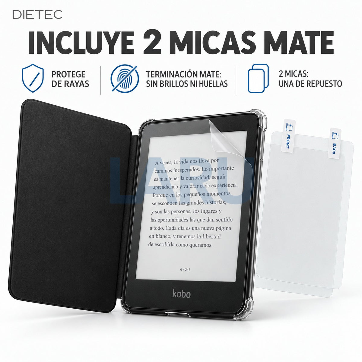 2 micas mate para Kobo Clara incluidas con la funda DIETEC