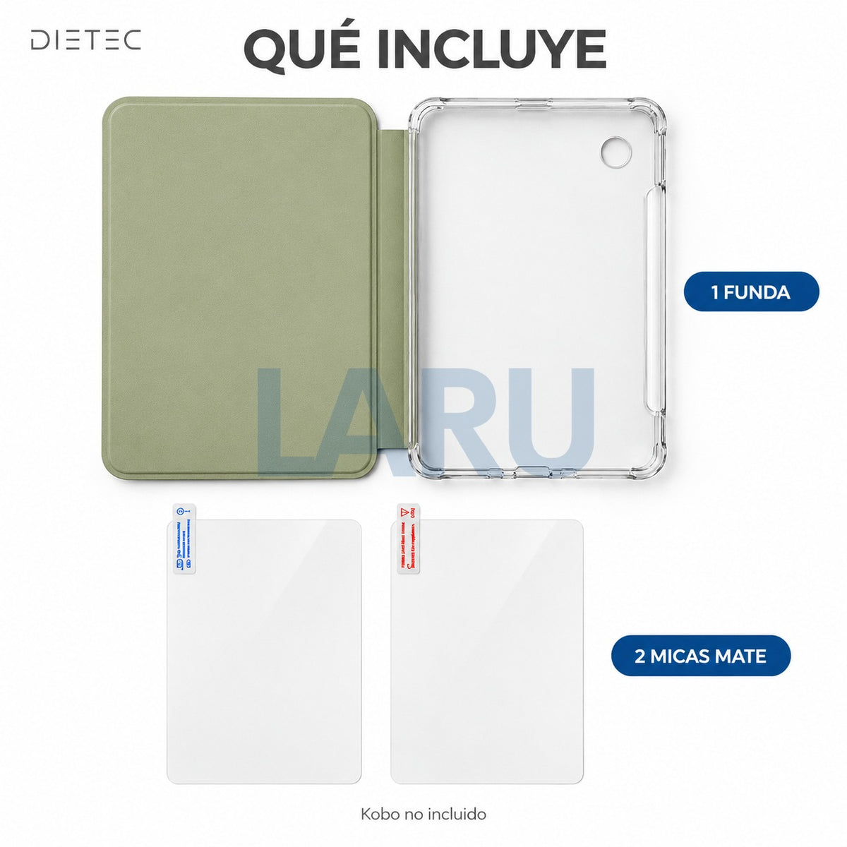 Qué incluye: 1 funda DIETEC verde matcha y 2 micas mate para Kobo Clara