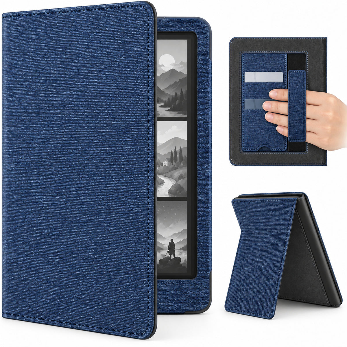 Funda libro azul para Kindle Paperwhite 12 gen 7 pulgadas con correa de mano
