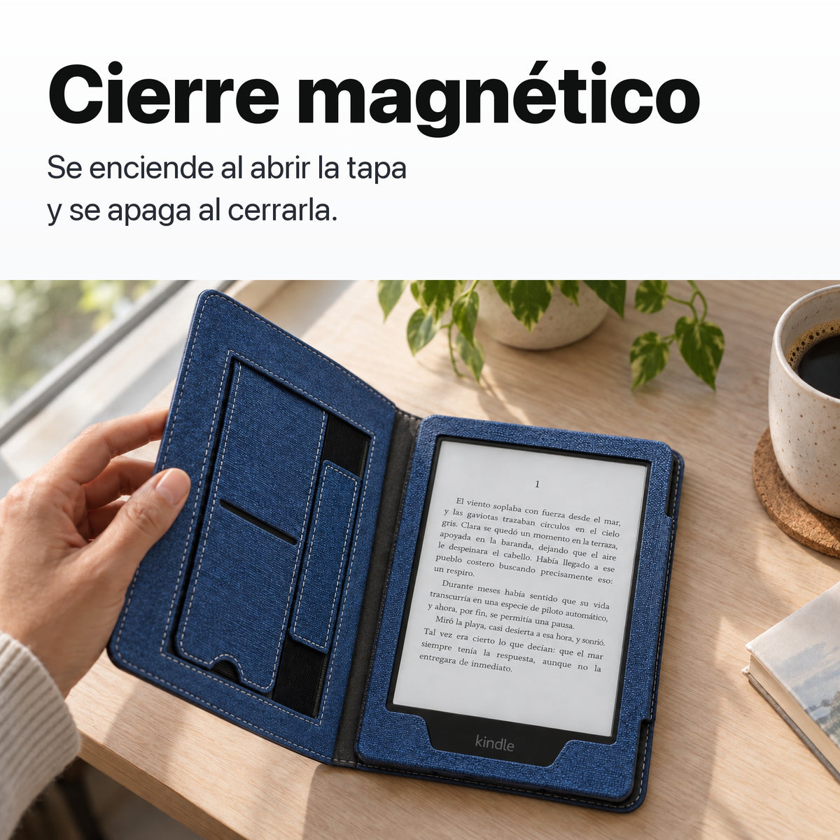 Funda libro azul con cierre magnético para Kindle Paperwhite