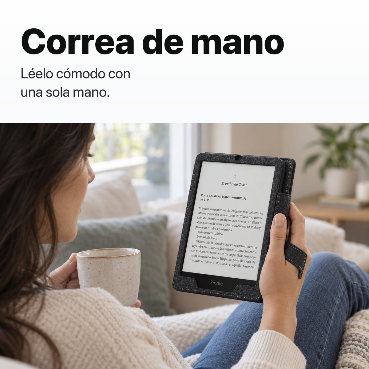 Funda libro negra Kindle Paperwhite con correa de mano