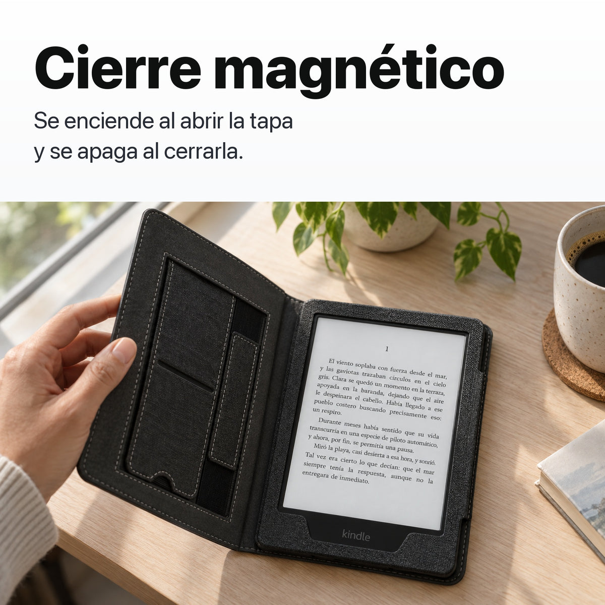 Funda libro negra con cierre magnético para Kindle Paperwhite