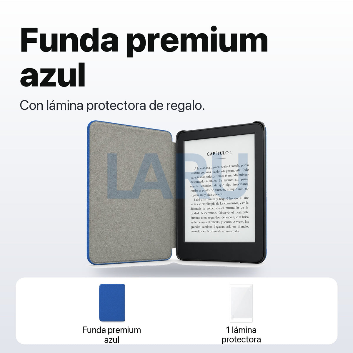 Funda premium microfibra azul para Kindle 2022/2024 de 6 pulgadas con lámina