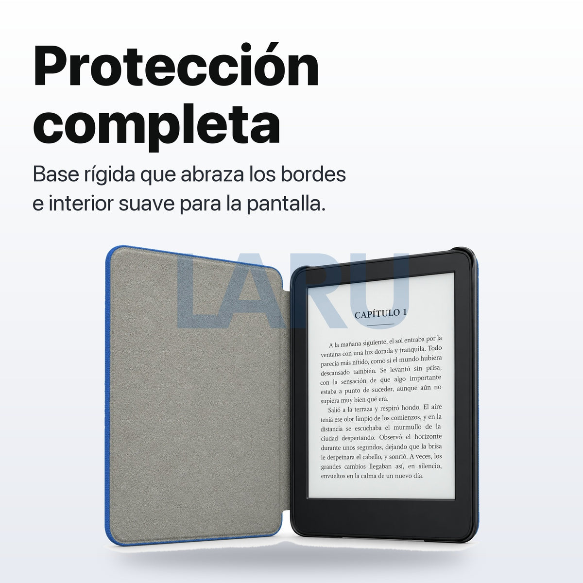 Funda premium microfibra azul para Kindle 2022/2024 de 6 pulgadas con lámina