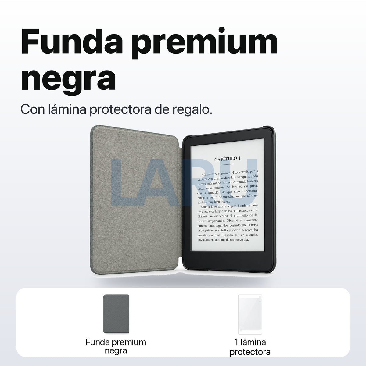 Funda premium microfibra negra para Kindle 2022/2024 de 6 pulgadas con lámina