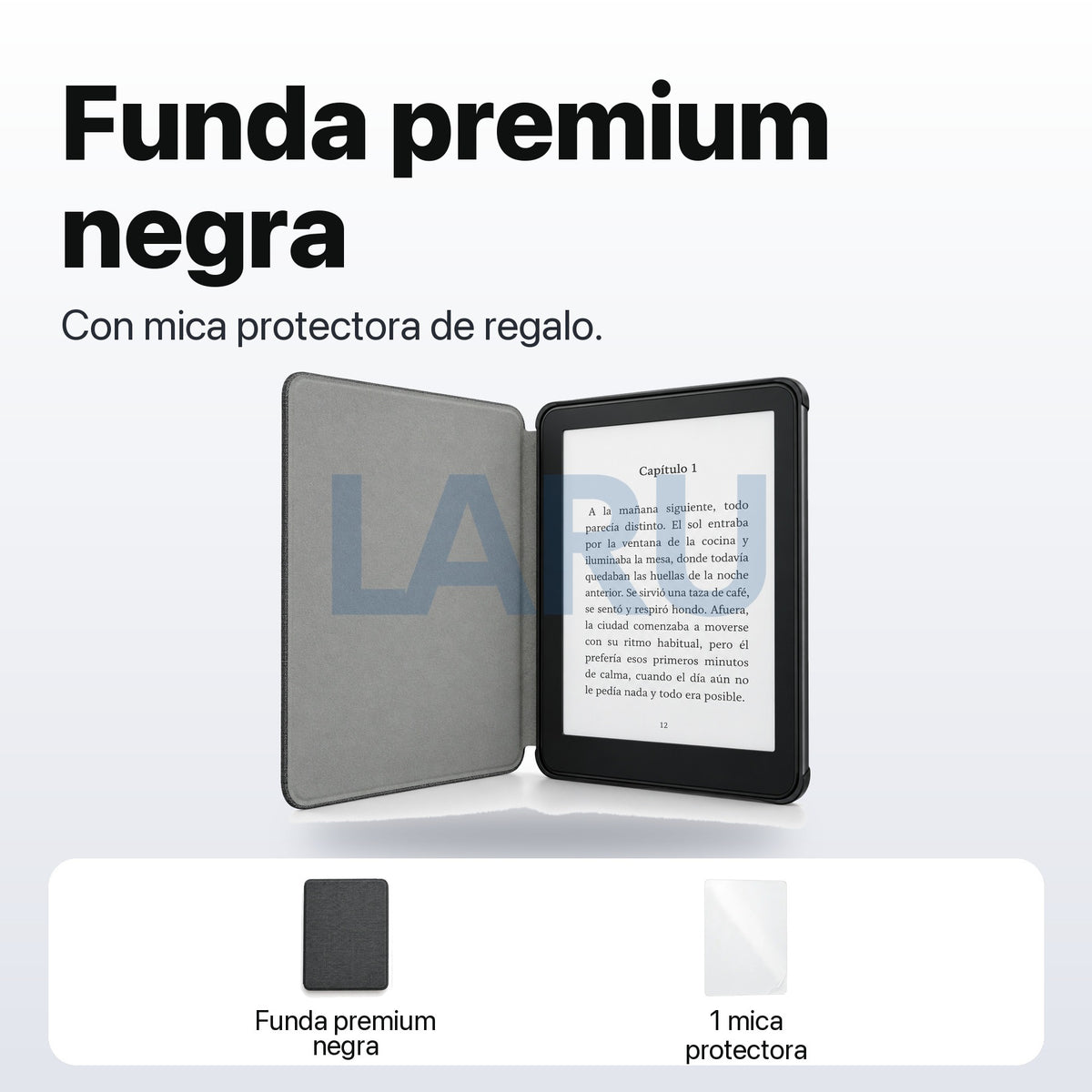 Funda premium microfibra negra para Kindle Paperwhite 2024 de 7 pulgadas con mica
