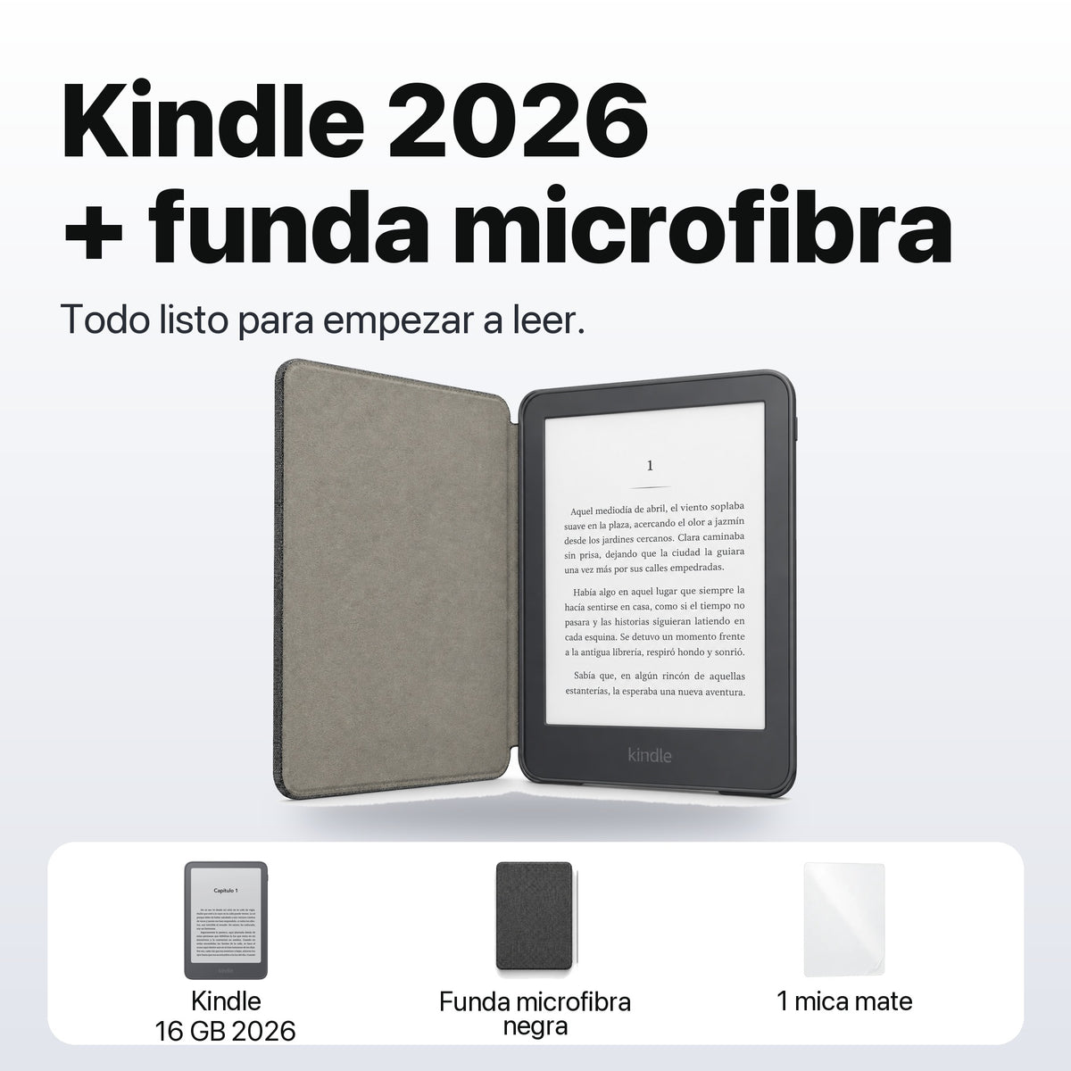 Kindle 2026 color Grafito con funda microfibra negra - qué incluye el pack
