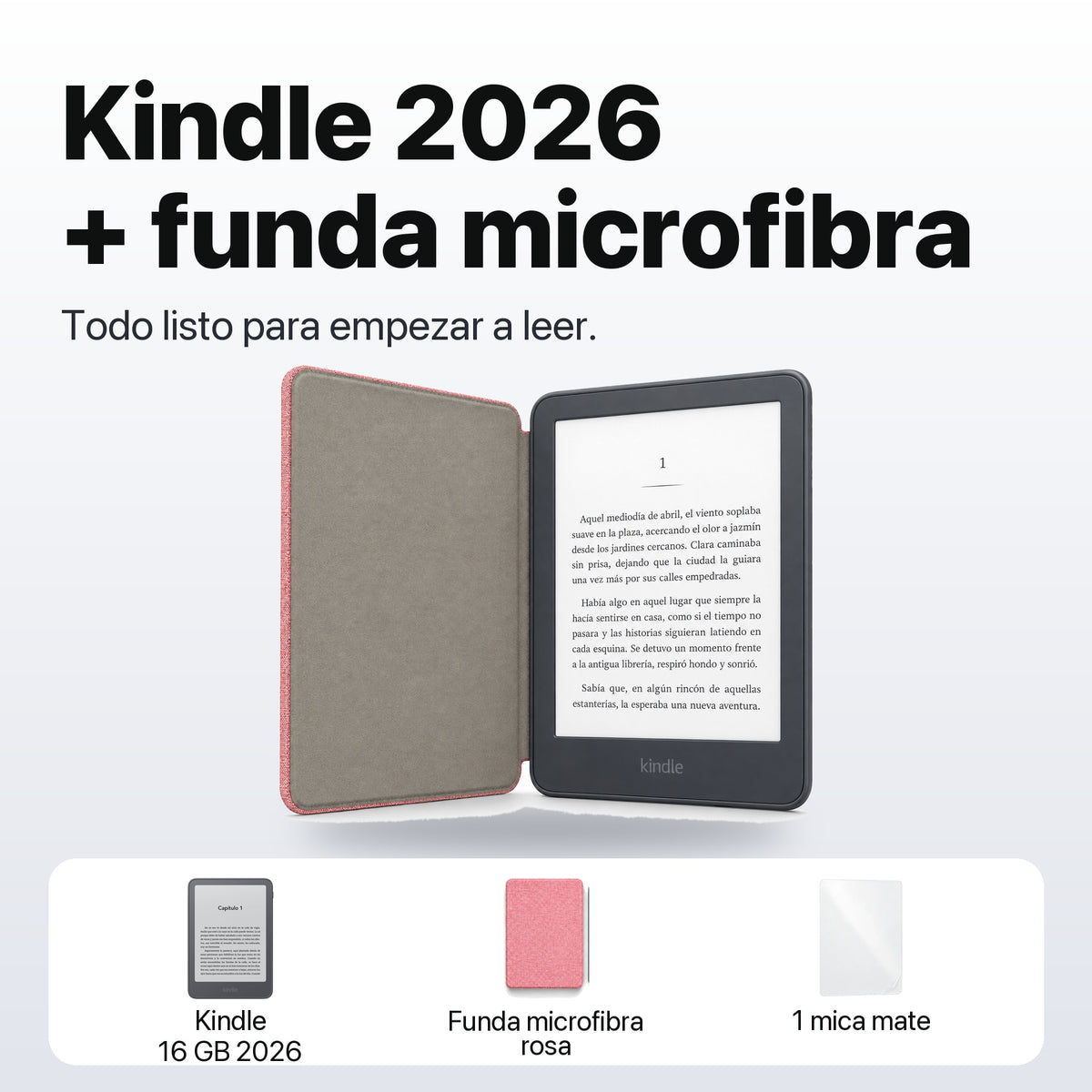 Kindle 2026 color Grafito con funda microfibra rosa - qué incluye el pack