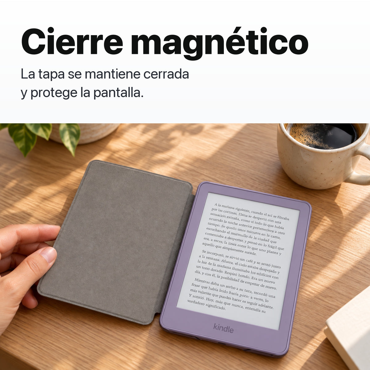 Kindle 2026 color Morado Ube con funda microfibra negra - funda con cierre magnético