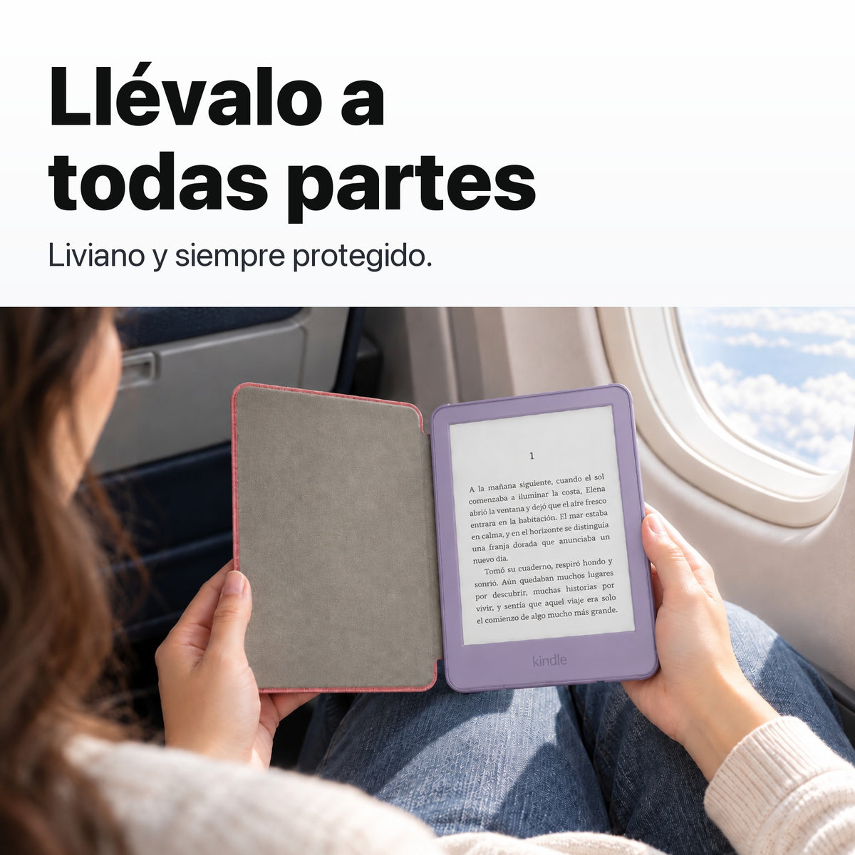 Kindle 2026 color Morado Ube con funda microfibra rosa - llévalo de viaje