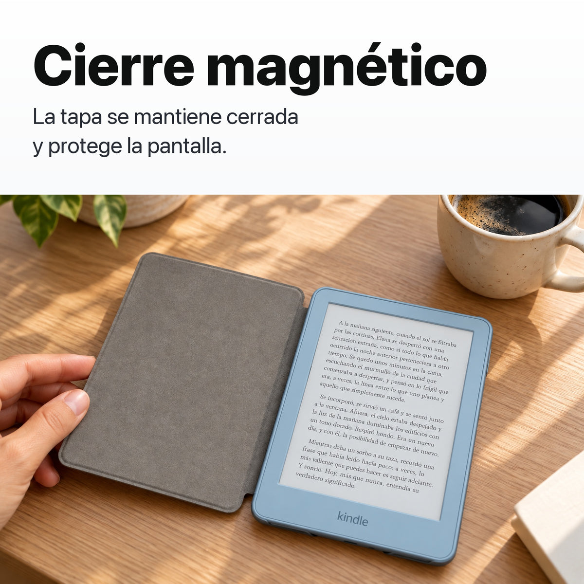 Kindle 2026 Aluminio color Azul Alpine Sky con funda microfibra negra - funda con cierre magnético