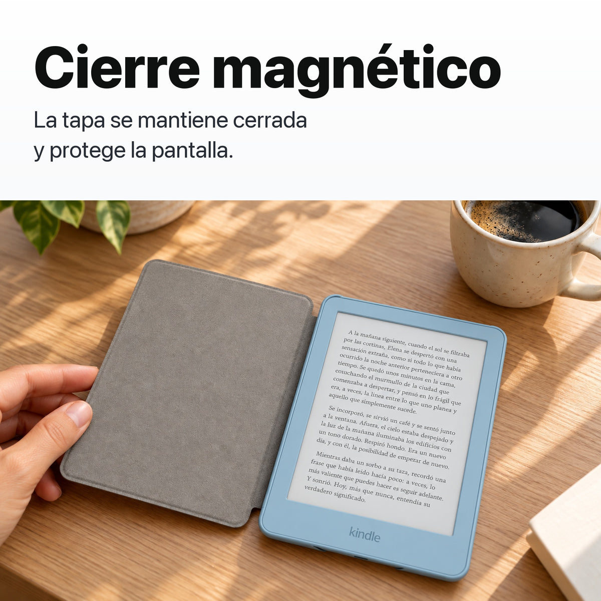 Kindle 2026 Aluminio color Azul Alpine Sky con funda microfibra rosa - funda con cierre magnético
