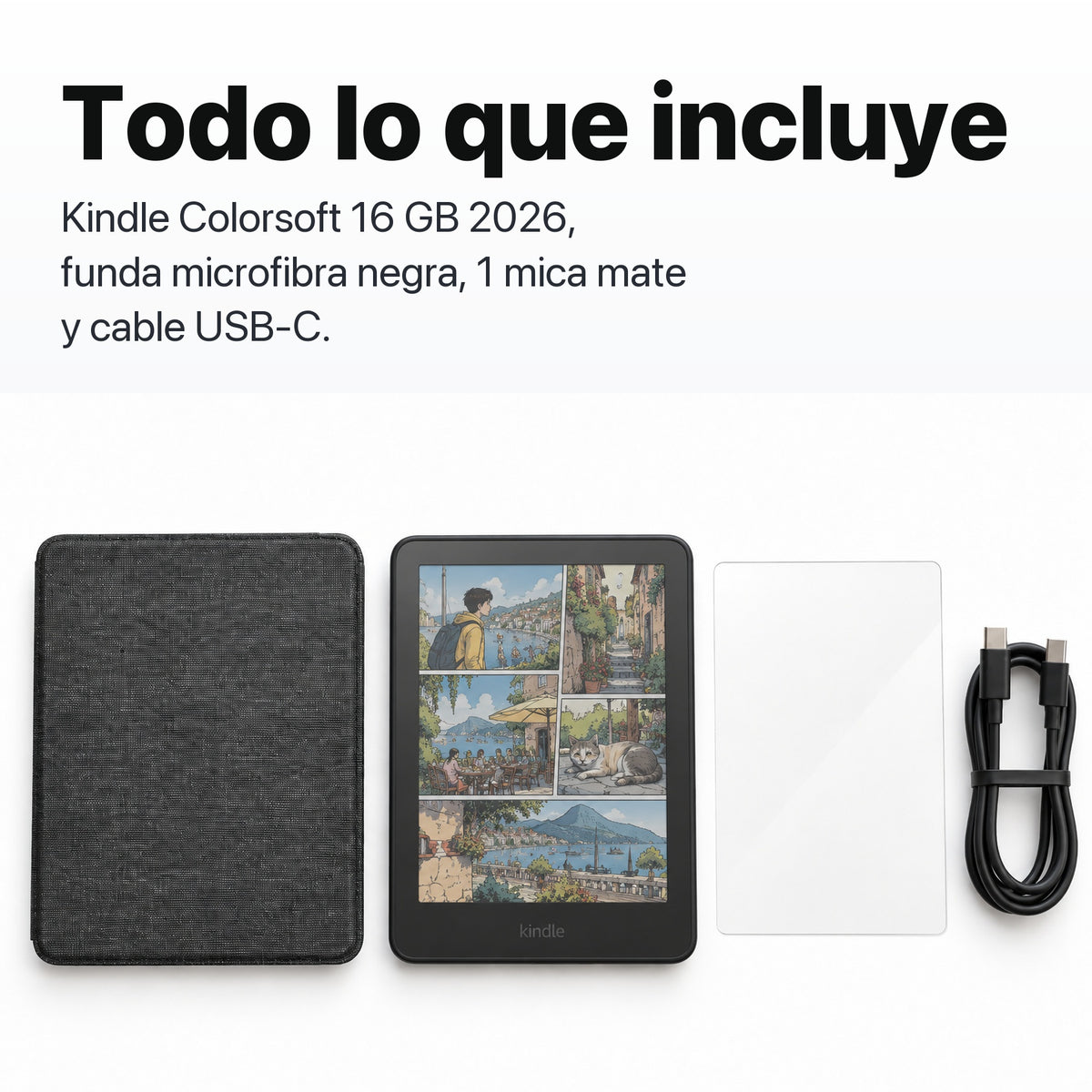 Kindle Colorsoft 2026 color Grafito con funda microfibra negra - todo lo que incluye