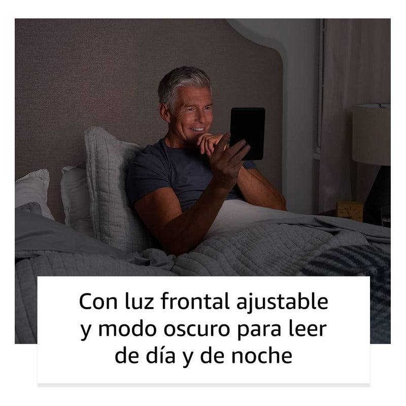 Persona leyendo Kindle luz frontal ajustable modo oscuro