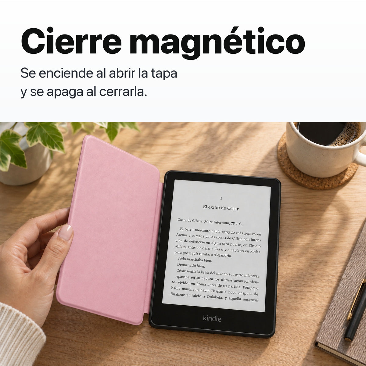 Funda acrílica rosa con cierre magnético para Kindle Paperwhite
