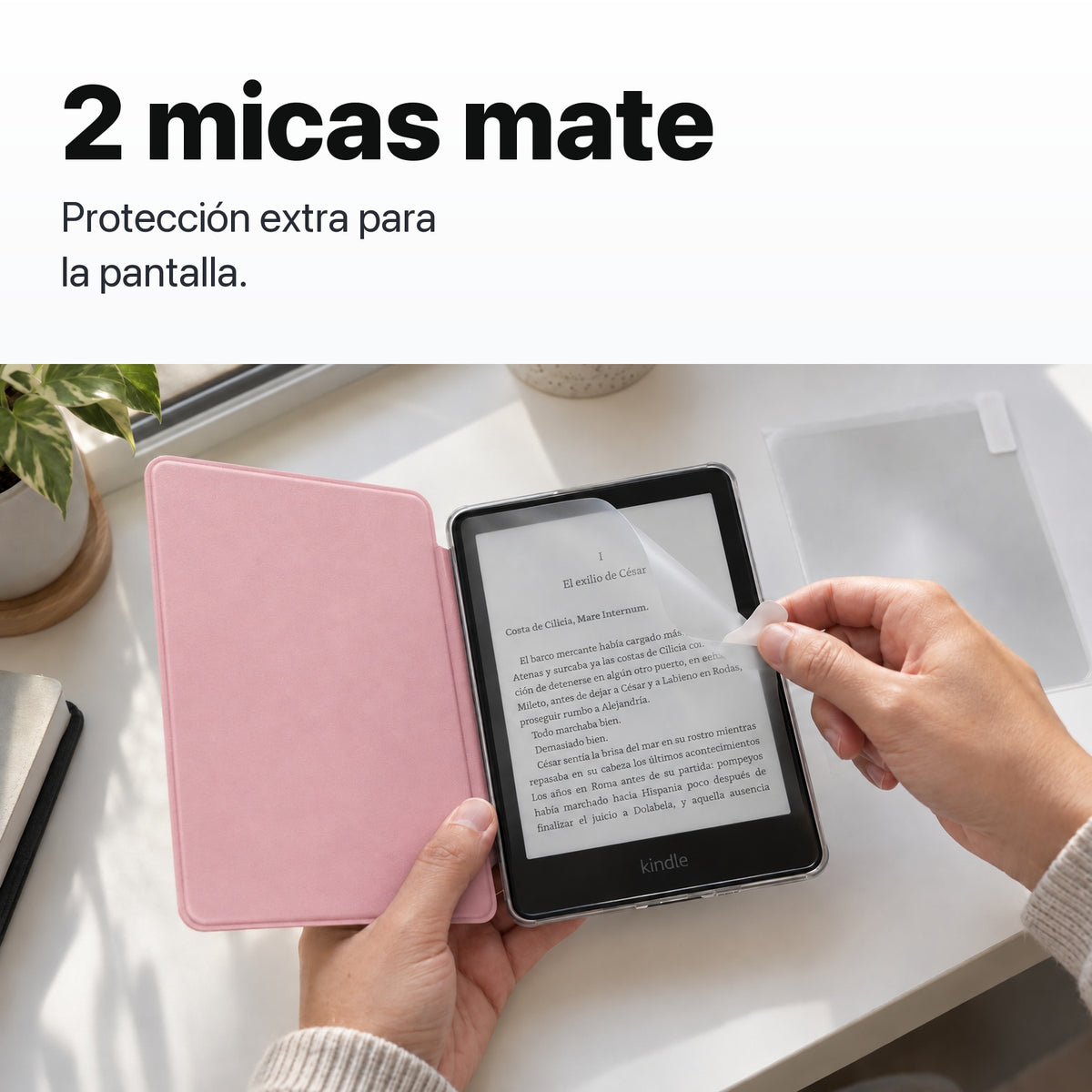 2 micas mate para la pantalla del Kindle Paperwhite con funda rosa