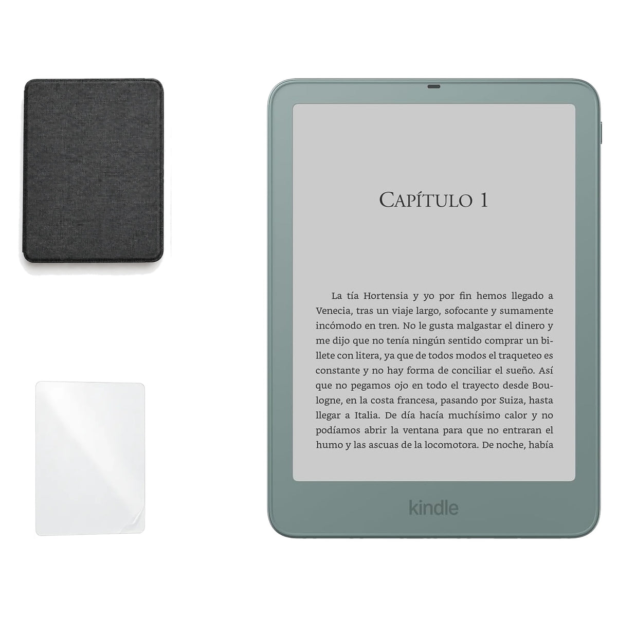 Kindle Paperwhite Signature Edition 2026 color Verde Seaglass con funda microfibra negra - portada