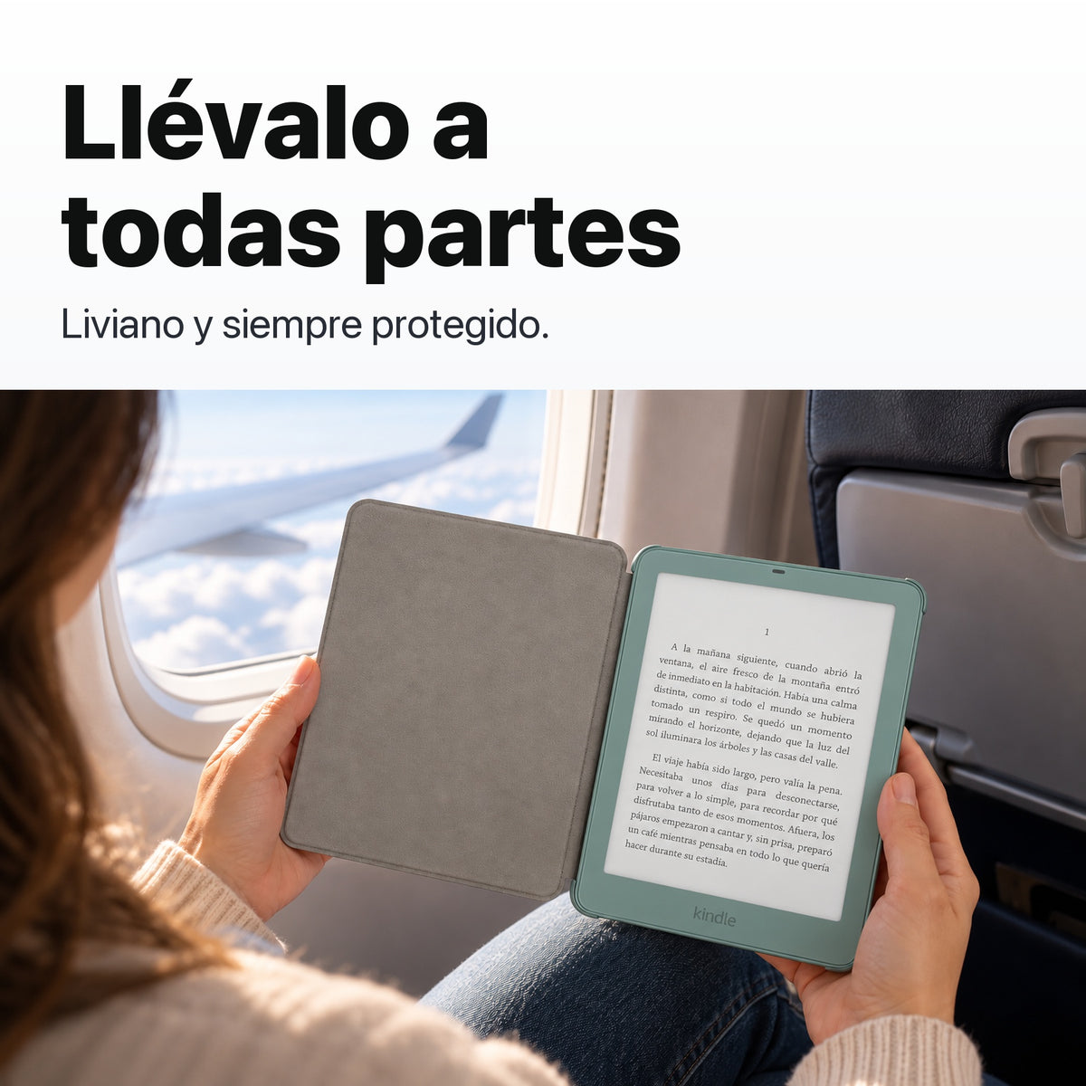 Kindle Paperwhite Signature Edition 2026 color Verde Seaglass con funda microfibra negra - llévalo de viaje