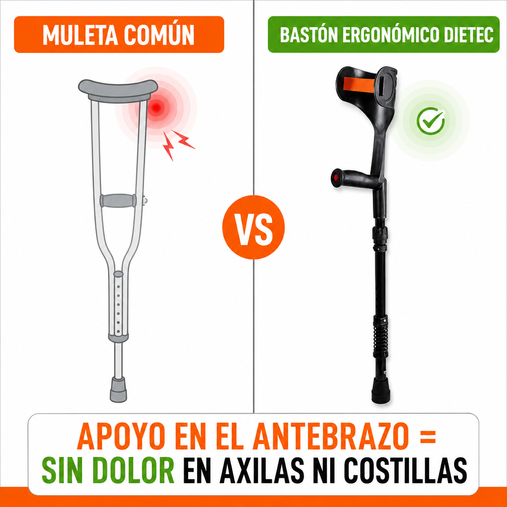 Muleta común vs muleta ergonómica de antebrazo: apoyo sin dolor en axilas