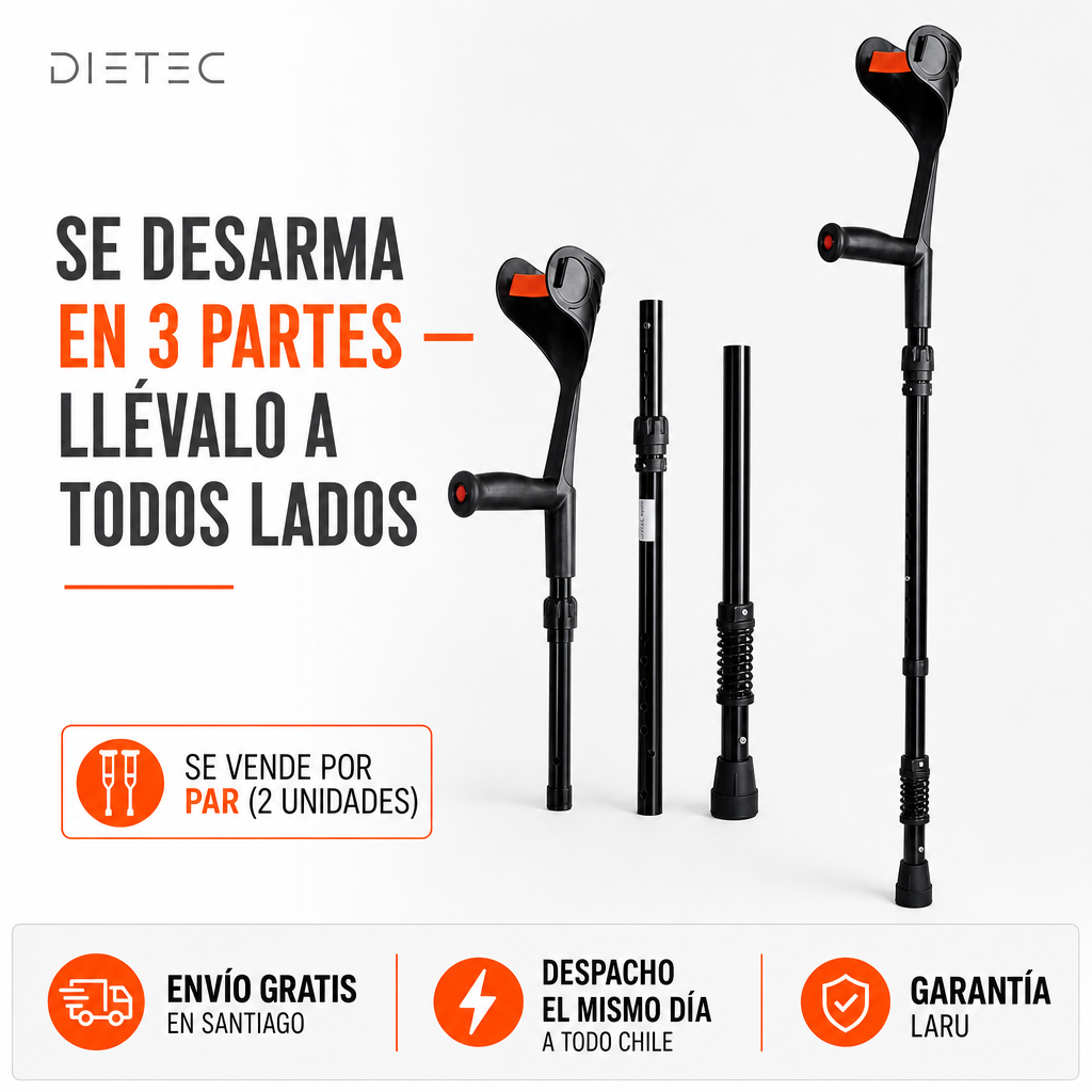Muletas de antebrazo desmontables en 3 partes, portátiles, por par
