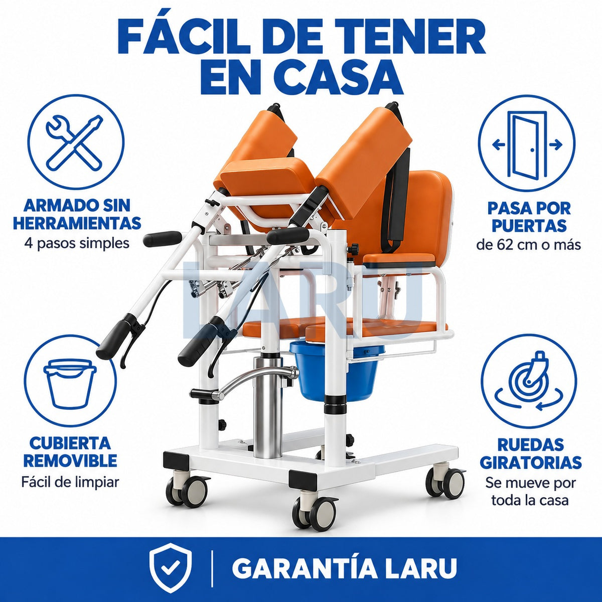 Silla de Traslado Hidráulica para Pacientes con WC y Apertura 180° - fácil de tener en casa