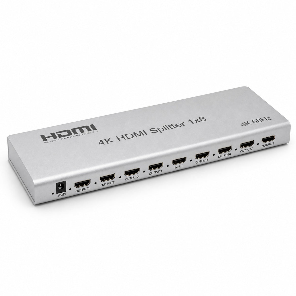 Splitter HDMI 1x8 DIETEC 4K 60Hz plateado con 1 entrada y 8 salidas HDMI