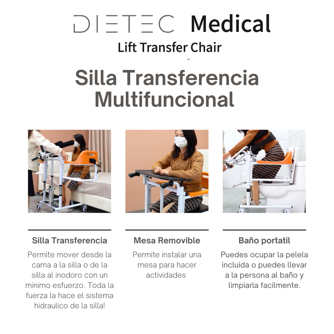 Silla de Transferencia Multifuncional Hidraulica y Elevador de Pacientes Para Cama, Baño y Silla de Ruedas