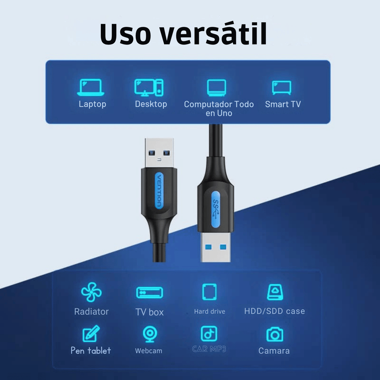 Cable USB 3.0 Macho a Macho Vention 3M 5Gbps Alta Velocidad