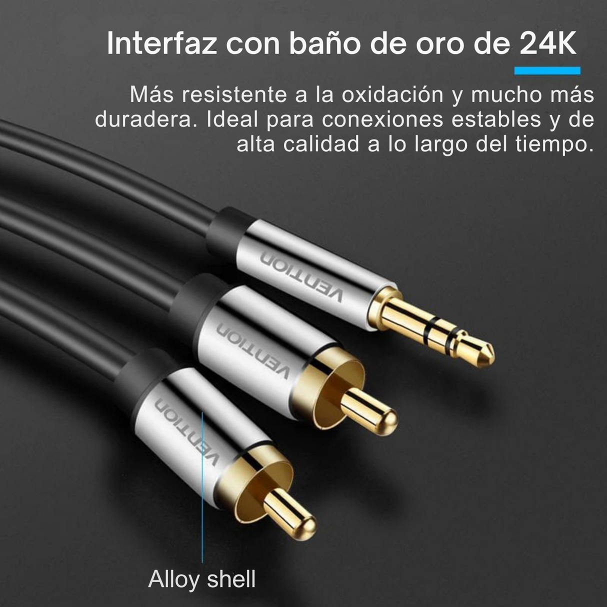 Cable Auxiliar 3.5mm a 2 RCA Macho 2M Audio Estéreo Vention