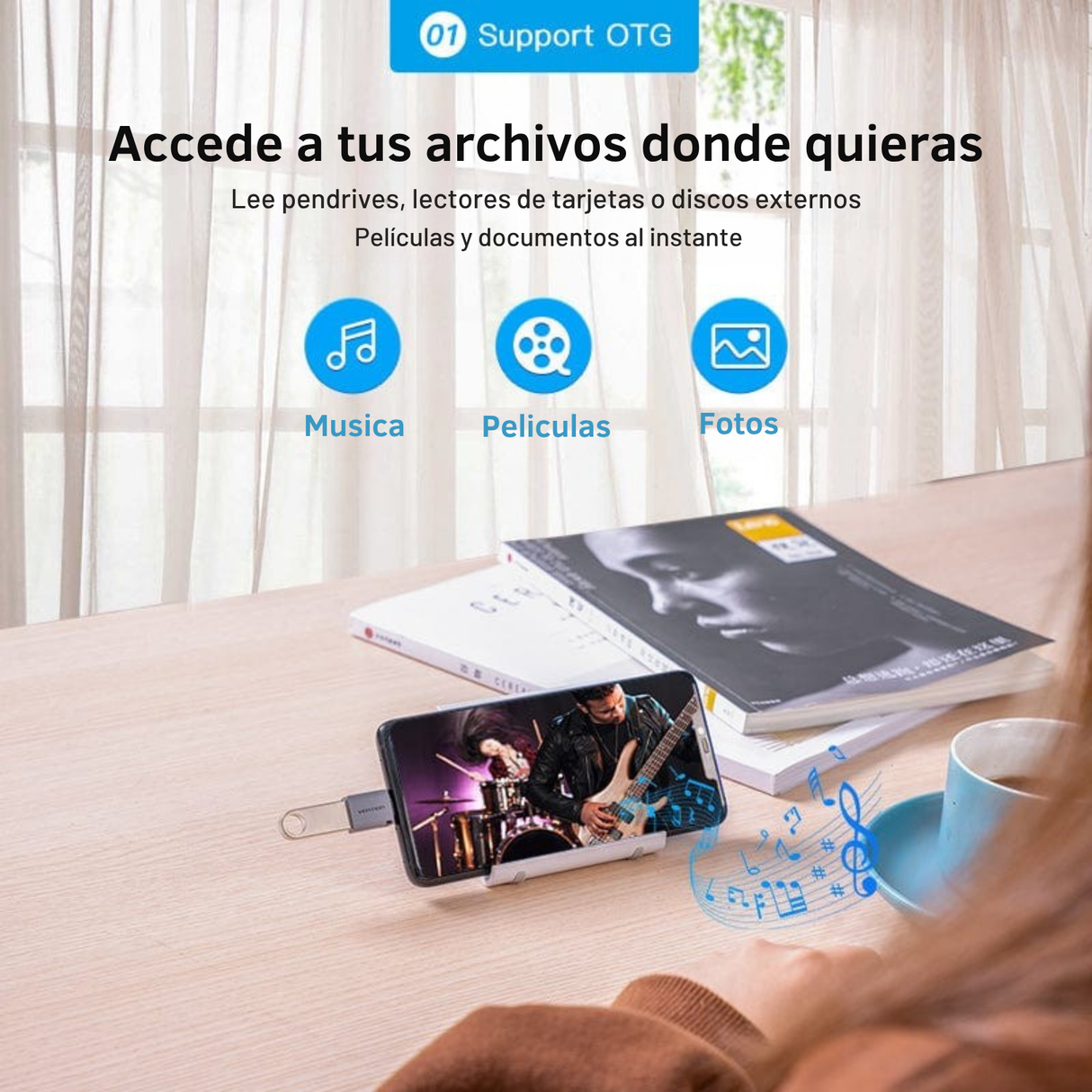 Adaptador Tipo C a USB 3.0 Vention OTG Convertidor Hembra Aluminio