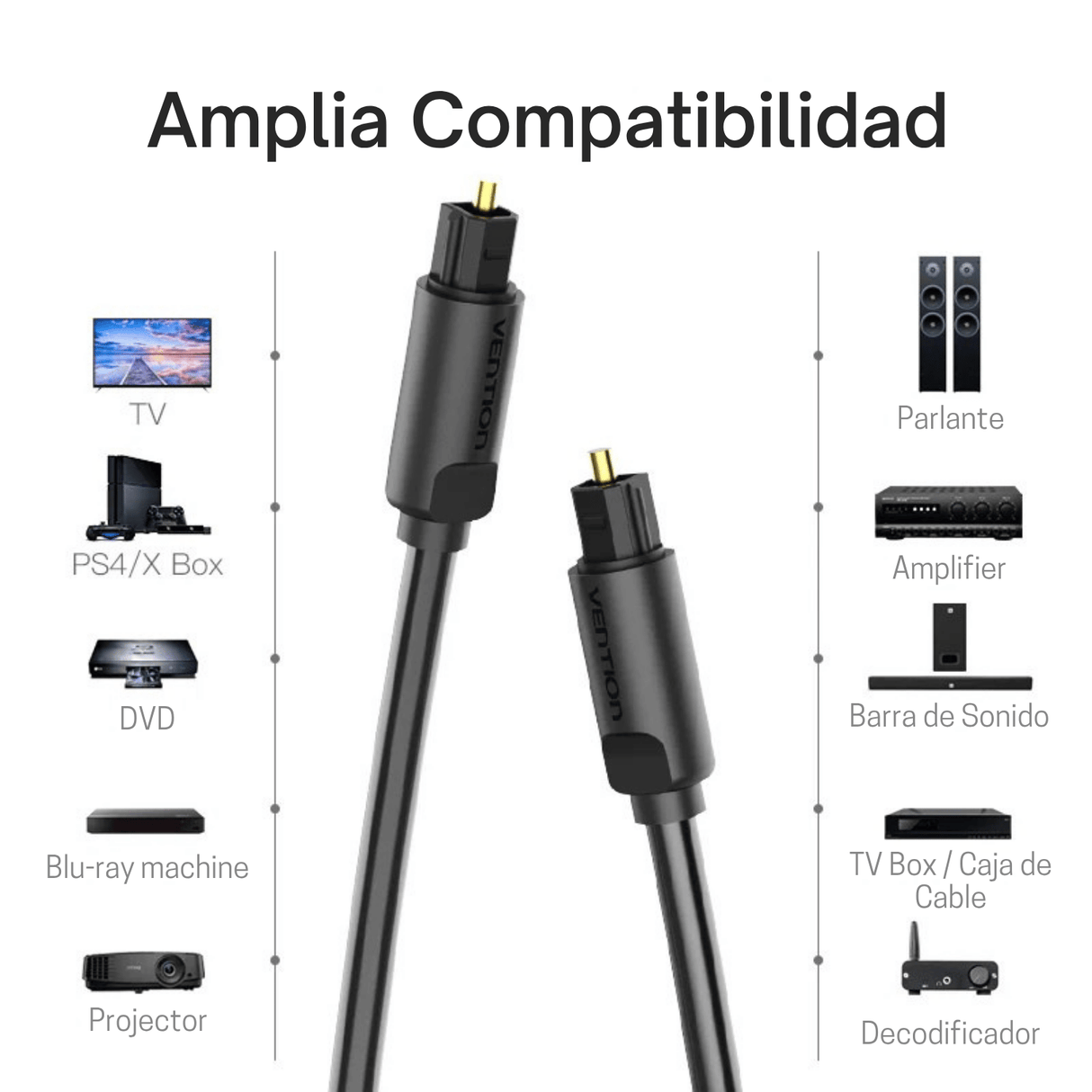 Cable Óptico Vention 1m Toslink Hi-fi Smart Tv Home Theater