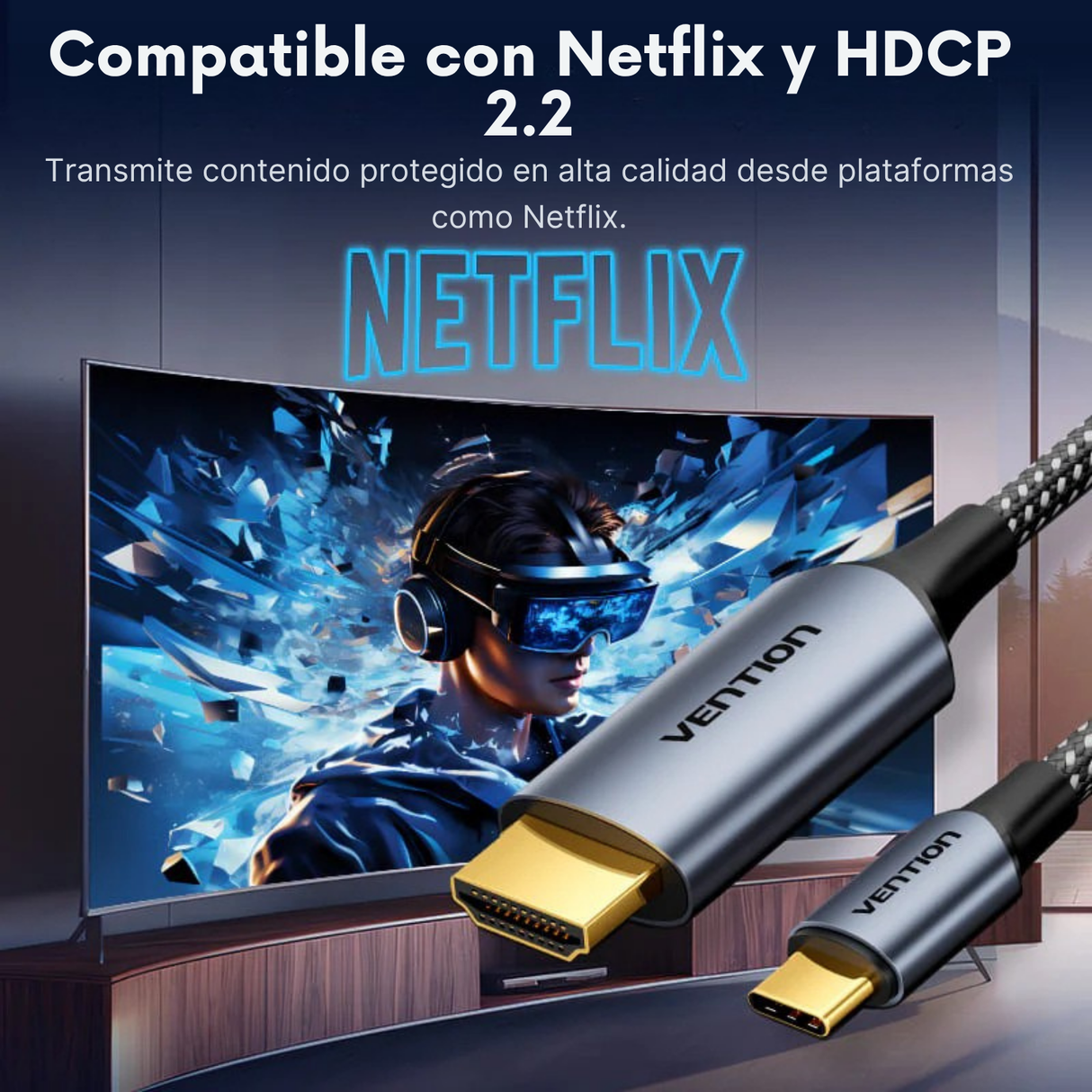 Cable Usb-c A Hdmi Trenzado Vention 4k Tipo C Video Premium